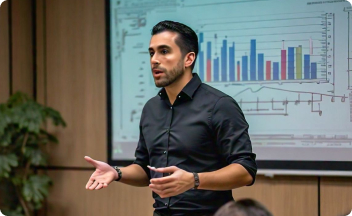 A teacher in front of the class
